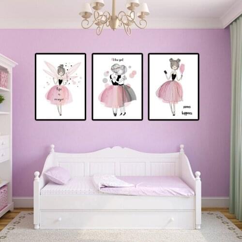 Cute cartoon girl frameless canvas painting core pink princess room living room porch decorative paintings