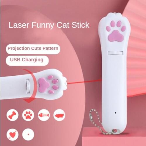 Mini 6in1 Cat Pet Toy USB Rechargeable Laser Pointer UV Flashlight 5 Patterns LED Projection Torch Multi-Pattern Funny Cat Stick
