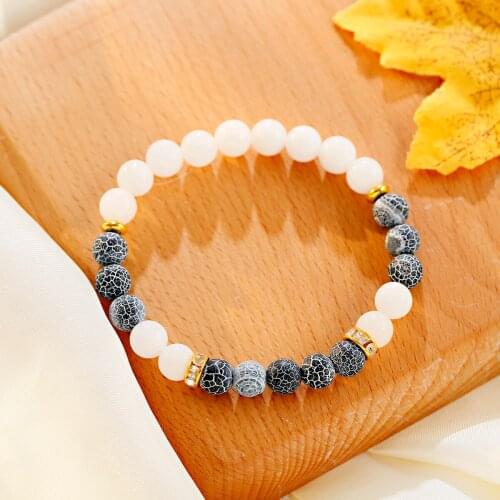 Classic Buddha Prayer Jewelry Blue Weathering Stone Beaded Bracelet For Men Fashion White Onyx Beads Bracelets Homme