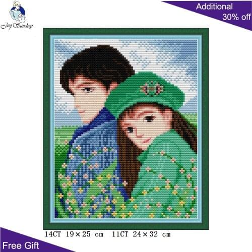 Joy Sunday Lovers RA309 14CT 11CT Counted and Stamped Home Decoration Lean On Your Shoulder Needlework Cross Stitch kits
