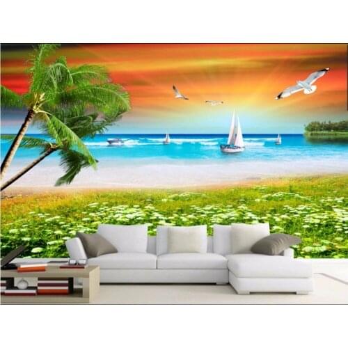 Custom photo 3d room wallpaper mural sea sailing dove scenery landscape painting 3d wall murals wallpaper for living room