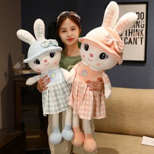 New 50/65cm Kawaii Bow-knot Rabbit Soft Plush Stuffed Doll Dressing Animal Rabbit Toy Baby Playing Accompany Toy Birthday Gift