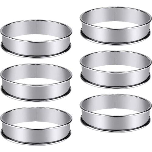 New 6 PCS Cooking Round Cake Ring Mold, Stainless Steel Muffin Tart Rings, Metal Molds Double Rolled Crumpet Circular Pastry