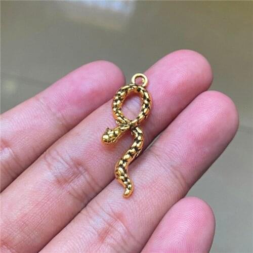 24pcs 33x11mm Snake Heart Charms Pendants Antique Gold Tone Jewelry Making DIY Bracelet Necklace Handmade Craft Accessories
