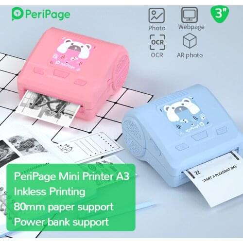 PeriPage Portable Thermal Bluetooth Printer 203dpi Thermal Picture Photo Label Wireless Printer A3