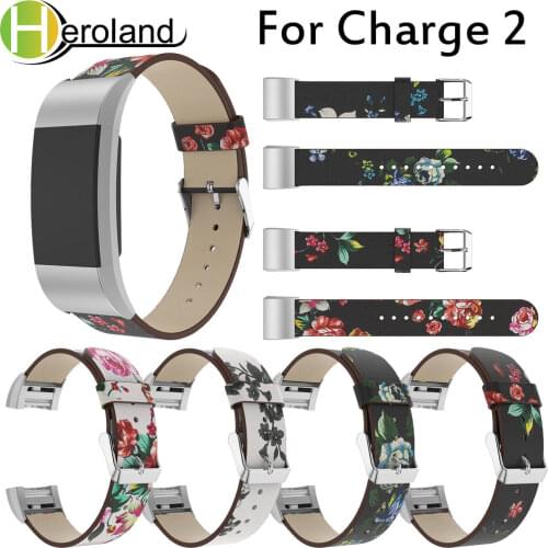 Luxury Painted Retro Wristband Leather For Fitbit Charge 2 Printing LeatherStrap Replacement smart WatchBand For Fitbit Charge 2