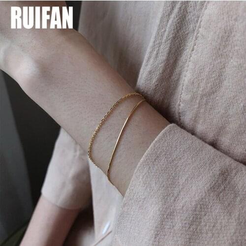 Ruifan Chic 14K Gold Snake Chain&O Chain Double Layer 925 Sterling Silver Womens Bracelets Female Bracelet Fine Jewelry YBR173