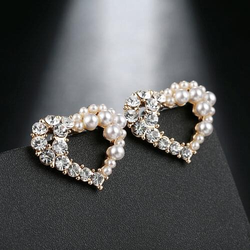 Boucle d'oreille 2020 Fashion Gold Crystal Stud Earrings for Women Imitated Pearl Jewelry Heart Love Earring Brincos Bijoux