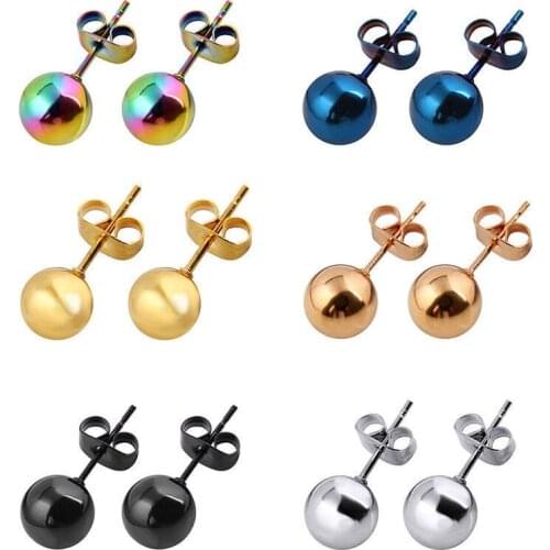 ANNJOLI 1Pcs/Box 7 Sizes and 6 Colors Stainless Steel Ball Earrings Punk Earlobe Ear Holes Bling Stainless Steel Jewelry