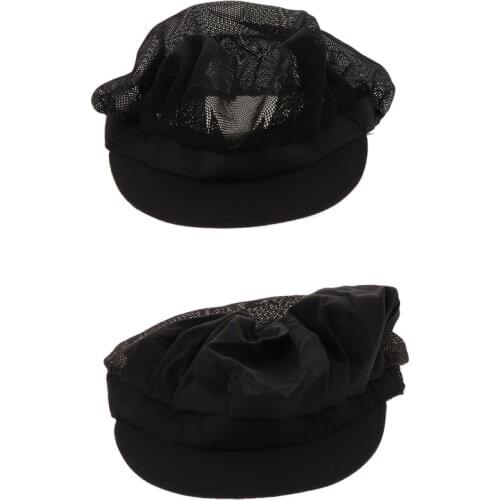 2 Black Full & Half Mesh Men Women Chef Hat Adjustable Cooking Catering Cap Breathable