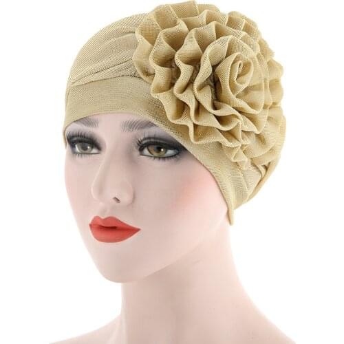 Muslim Women Turban Caps Solid Big Flower Elastic Beanie Hat Indian Hats Chemo Cap Turban Femme Musulman Turbante Bonnet Hijab