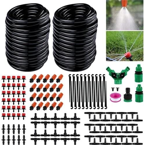 1/4" Hose Drip Irrigation System Irrigation Timer Kit 30M Garden Automatic Watering Hose 8 Hole Sprinkler Dripper Sets