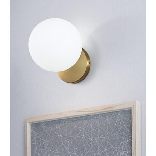 Nordic Minimalism Gold Bedside Wall Lamps Art Glass Ball Bedroom Bathroom Mirror Led Light Fixtures Free Shipping