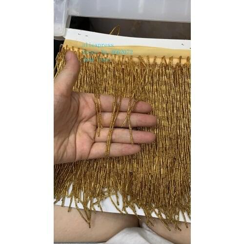 Stock 10yard/bag 8-13cm Gold wavy beaded tube tassel ribbon for fashion design stage decoration ym211