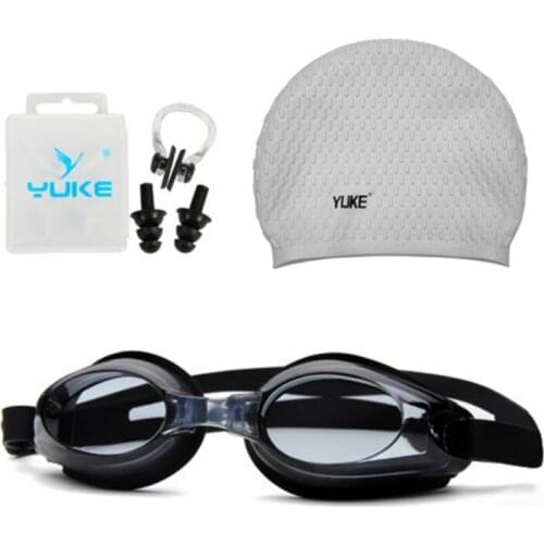 Adults UV Protection Lenses Clear Anti-Fog Swimming Goggles+ Cap+Nose Clip + Ear Plugs Set Swimming Equipments New Style