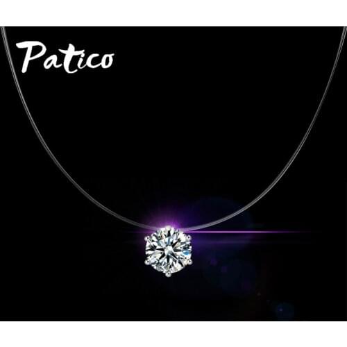 Women Dazzling Zircon Chain Invisible Ornament Fishing Line Necklace Jewelry Party Simple Shinny Pendant Neck Accessories