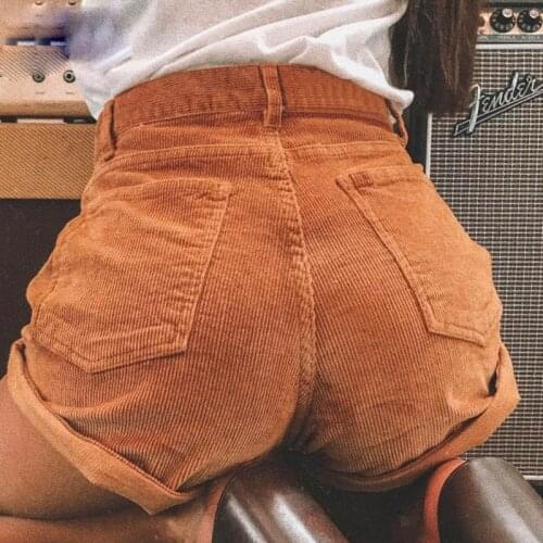 Womens Sexy Solid Color Stretch Pants Tight High Waist Short Bottom Casual Corduroy Curling Clothing Brown/Grey/Green/Red