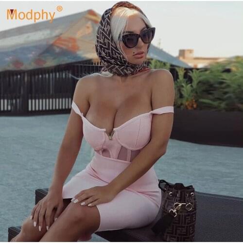 2021 New Rayon Bandage Dress Women Pink Sexy Patchwork Bodycon Spaghetti Mini Dress Club Celebrity Evening Party Vestidos