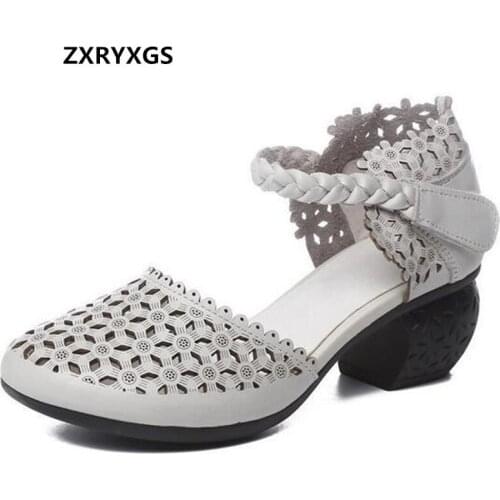 ZXRYXGS 2021 New Summer High-quality Cowhide Hole Shoes Thick High Heel Shoe Comfortable Elegance Womens Sandals Trendy Sandals