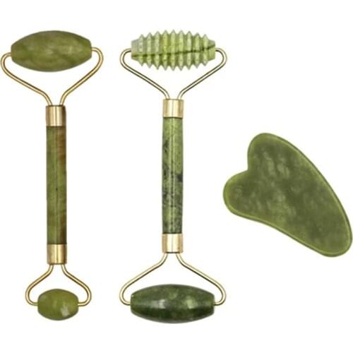 1 Set Facial Massage Roller Guasha Board Double Heads Natural Jade Stone Face Lift Body Skin Slimming Neck Thin Lift Relaxation