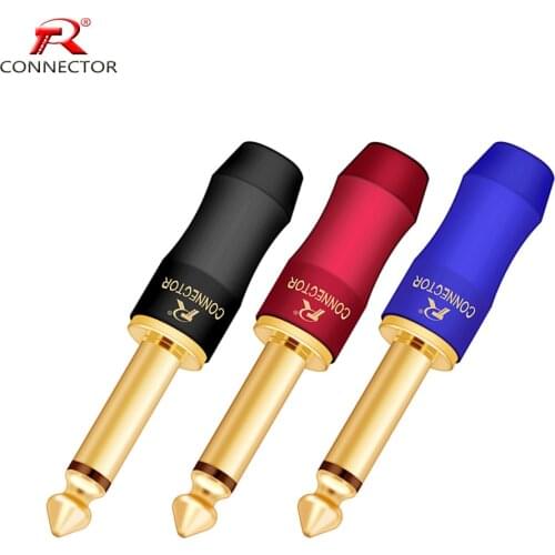 1pc 6.35mm Jack Mono Sophomore Core Connector Plug 6.3mm Connector Amplifier Microphone Gold Plated Red+Blue Color R Connector