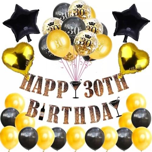 30 40 50 60 70 80 Years Birthday Balloon 30th Birthday Party Decorations Baloon Number 50th Adult Gold And Black Birthday ballon