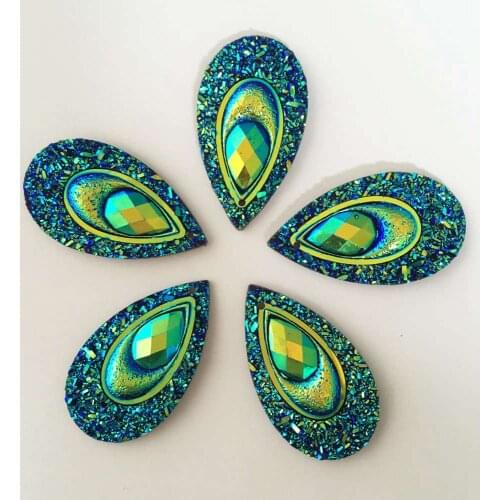 30 Pcs Shiny AB Resin 16*28mm Peacock Teardrop Flatback Rhinestone appliques Wedding Decoration 2 Hole Craft
