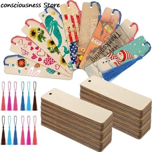 36 Pcs Wooden Blank Bookmarks Retro Rectangular Thin Hanging Tags Stationery Bookmarks