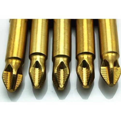 5pc S2 steel Titanium coated 50mm Anti Slip Electric Screwdriver Bits Single Side Magnetic Hex Shank