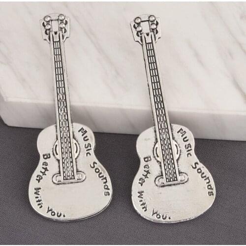 5pcs Silver Color Musical Instruments Guitar Charms Better With You Pendant For DIY Handmade Jewelry Accessorie 61.5x23.5mm