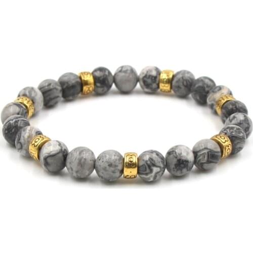8mm xg43 gold ball black stone volcanic lava nature black stone Alabaster agate Onyx Bracelet Reiki Chakra Fashion