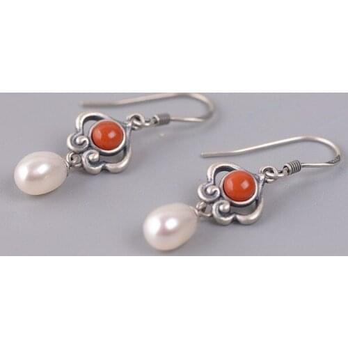 925silver restoring ancient ways female fashion temperament which satisfied with south red tassels eardrop wholesale pearl