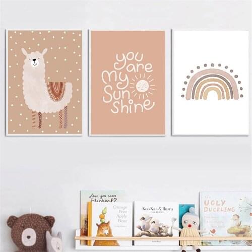 Abstract Print You Are My Sunshine Quotes Art Alpaca Nursery Canvas Painting Rainbow Poster Nordic Wall Pictures Baby Room Decor