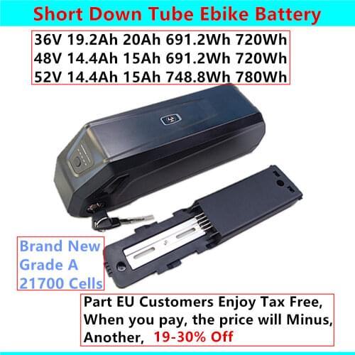 36v 20Ah 48v 15Ah 52v 15Ah 20A 30A BMS Ebike Battery Short Shark HC Down Battery 250w 350w 500w 750w 1000w Battery with Charger