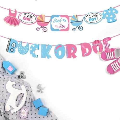 Buck or Doe Theme Party Banners Pink Blue Gender Reveal Baby Shower Party Favors Guess Boy or Girl Party Supplies Haning Bunting