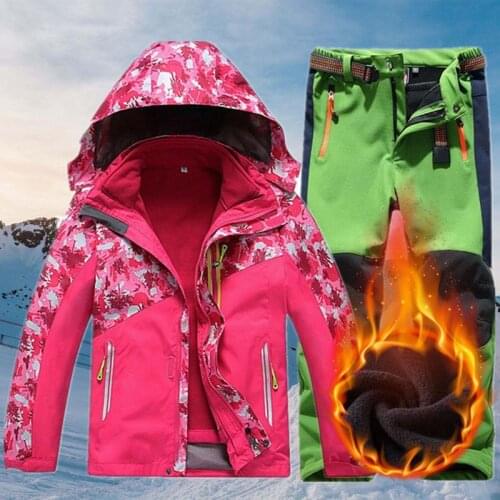 Children Winter Ski Suit Windproof Waterproof Kids Warm Fleece Snow Coat And Snowboarding Pants Set Boys Girls Skiing Jacket