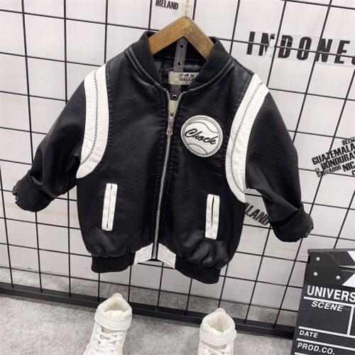 Toddler Kids PU Leather Coat Children Autumn Winter Jacket Baby Boys embroidered coat Children Jacket Zipper Coats Outwear