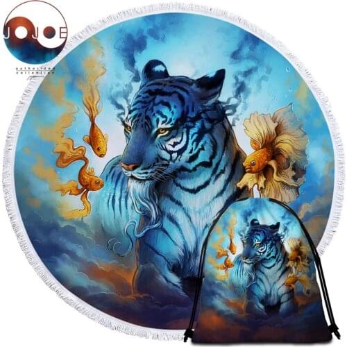 Dream by JoJoesArt Large Round Beach Towel Psychedelic Tiger Microfiber Toalla Blanket With Tassels Goldfish Serviette De Plage