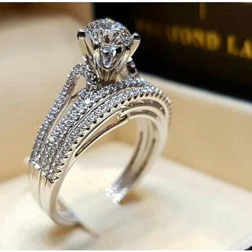 Elegant Couple Cubic Zirconia wedding Rings Set 2 PCS for Woman Charm Party Finger Jewelry Bijoux girl Gift