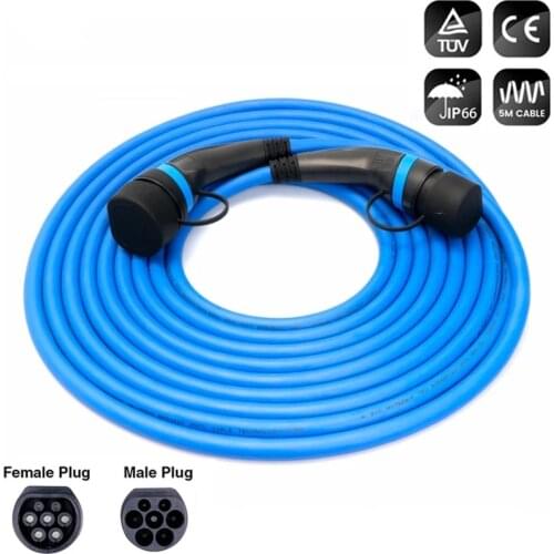 EV Charging Blue Cable 8/10/15 Meters 32A 22KW 3Phase Electric Vehicle Cord Charger Station Type2 Female to Male Plug IEC 62196