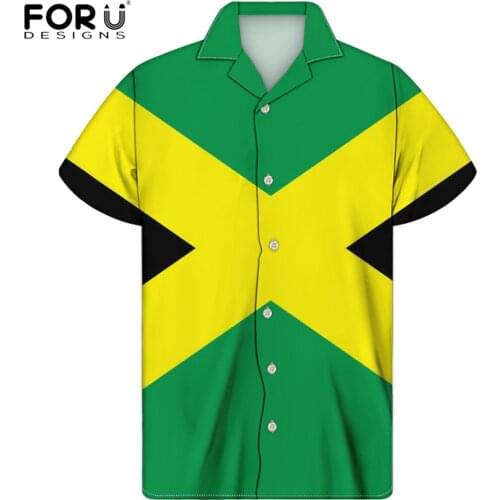 FORUDESIGNS Jamaica Flag Design Casual Hawaiian Shirts Leisure Loose Men Shirts Plus Size Casual Stand Shirts Top Blusas Mujer