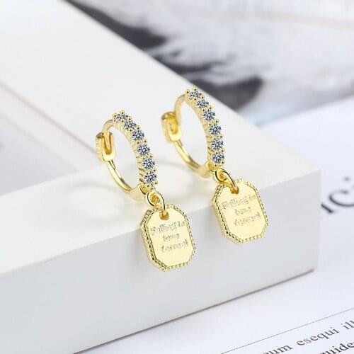 Foxanry Prevent Allergy 925 Sterling Silver Fashion Simple Geometric Stud Earrings Glittering Zircon Birthday Party Gift