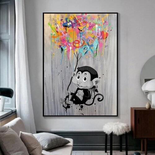 Graffiti Monkey Balloon Canvas Painting Abstract Animal Posters and Prints Wall Art Pictures for Living Room Home Decor Unframed