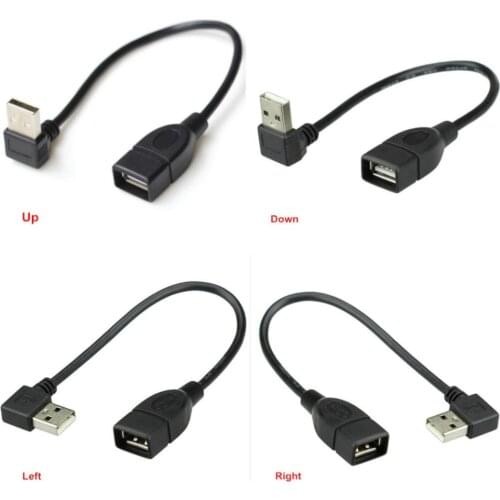 10cm 20cm USB 2.0 A Male to Female 90 Angled Extension Adaptor cable USB2.0 male to female right/left/down/up Black cable cord