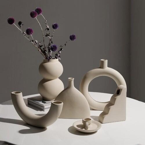 Nordic Ceramic Vase Ornaments Art Dried Flower Flower Arrangement Iving Room TV Cabinet Green Plant Potted Home Decoration