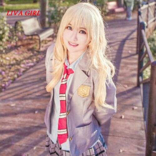Your Lie in April Miyazono Kaori Arima Kousei Cosplay Costume Japanese Anime School Uniforms Halloween Suit(Coat + Skirt + Tie)