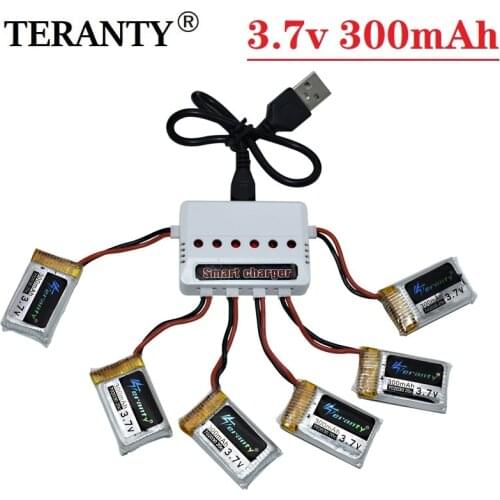 3.7V 300mAH Lipo Battery + 6-in-1 Charger For Udi U816 U830 F180 E55 FQ777 FQ17W Hubsan H107 Syma X11C FY530 RC Drone Battery