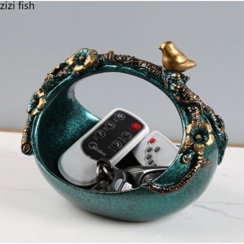 Little Bird Flower Basket Storage Box Resin Storage Ornaments Key Plate Home Living Room Remote Control Groceries Organize Box