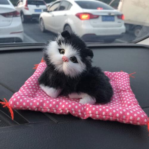 Cute Simulation Plush Dog & Cat Will Call Nap Cat Cloth Mat Cat Kitty Crafts With Sound Car Decor Auto Car Accessories for Girls