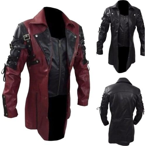 Mens leather jacket Autumn Winter jaqueta de couro masculino Punk Vintage Zipper Long Sleeve Coat кожаная куртка мужская